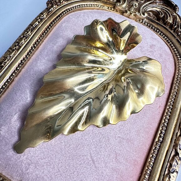 Oversized Vintage 80s Gold Tone Leaf Brooch Pin Statement Unisex Jewelry Retro - Picture 2 of 7
